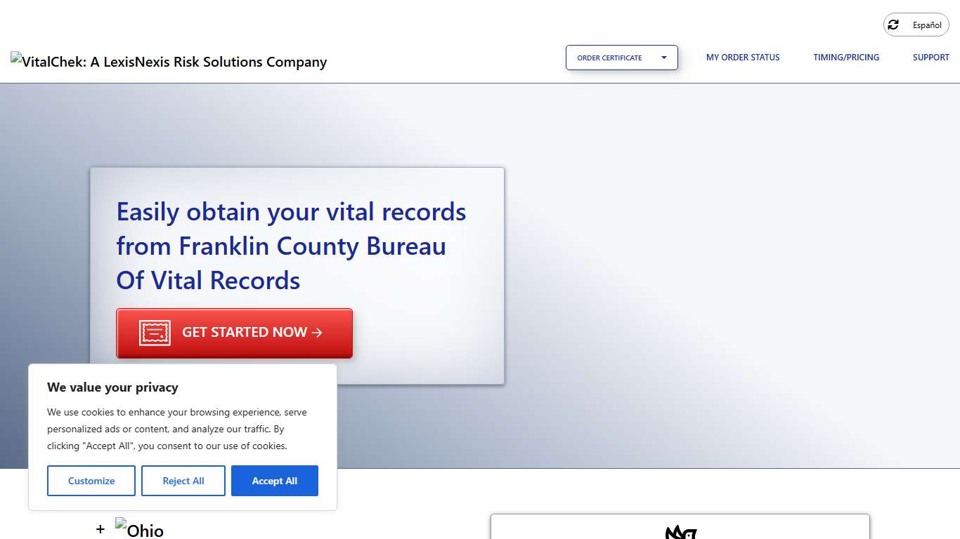 Franklin County Bureau Of Vital Records (OH) Order Certificates - VitalChek